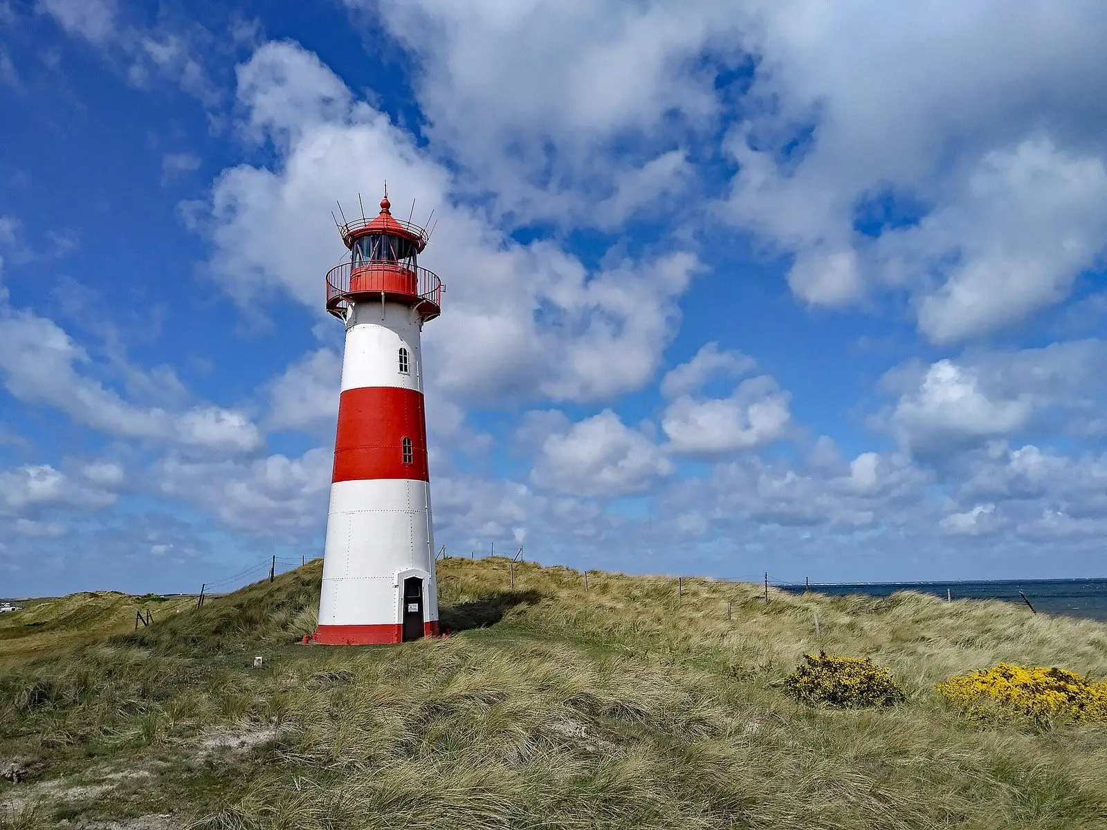 Rot-weißer Leuchtturm List-Ost in den Dünen des Ellenbogens